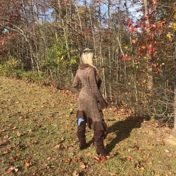 Long Sweater Cover-up Faux Fur Leather &  beads - Picture 5 of 14